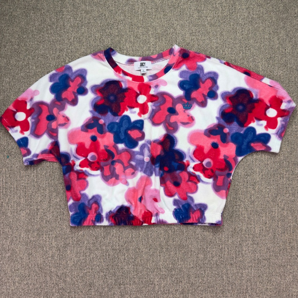 Juicy by Juicy Couture Floral Velour Crop Top Tee Womens L Multicolored